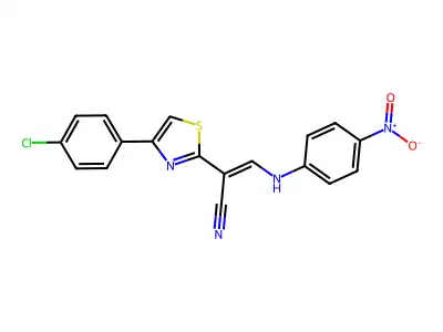 (E)-2-[4-(4-chlorophenyl)-1,3-thiazol-2-yl]-3-(4-nitroanilino)prop-2-enenitrile structure