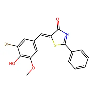 5-(3-bromo-4-hydroxy-5-methoxybenzylidene)-2-phenyl-1,3-thiazol-4(5H)-one structure