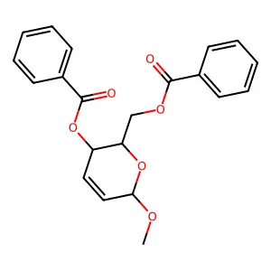 2H-Pyran-2-methanol, 3-(benzoyloxy)-3,6-dihydro-6-methoxy-, benzoate structure