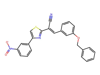 (E)-2-[4-(3-nitrophenyl)-1,3-thiazol-2-yl]-3-(3-phenylmethoxyphenyl)prop-2-enenitrile structure