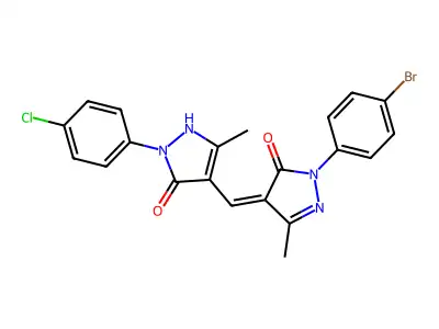 (4Z)-2-(4-bromophenyl)-4-[[2-(4-chlorophenyl)-5-methyl-3-oxo-1H-pyrazol-4-yl]methylidene]-5-methylpyrazol-3-one structure