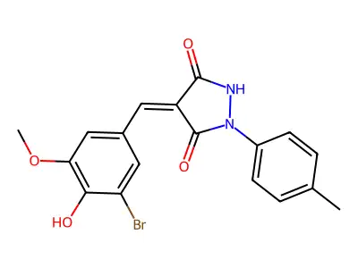 (4Z)-4-[(3-bromo-4-hydroxy-5-methoxy-phenyl)methylidene]-1-(4-methylphenyl)pyrazolidine-3,5-dione structure