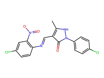 (4Z)-4-{[(4-chloro-2-nitrophenyl)amino]methylidene}-2-(4-chlorophenyl)-5-methyl-2,4-dihydro-3H-pyrazol-3-one structure