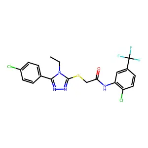 2-[[5-(4-chlorophenyl)-4-ethyl-1,2,4-triazol-3-yl]sulfanyl]-N-[2-chloro-5-(trifluoromethyl)phenyl]acetamide structure