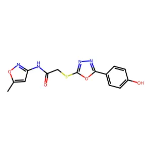 2-{[5-(4-hydroxyphenyl)-1,3,4-oxadiazol-2-yl]sulfanyl}-N-(5-methyl-1,2-oxazol-3-yl)acetamide structure