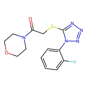 2-((1-(2-fluorophenyl)-1H-tetrazol-5-yl)thio)-1-morpholinoethanone structure