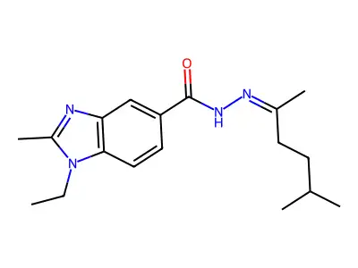 1-ethyl-2-methyl-N-(5-methylhexan-2-ylideneamino)benzimidazole-5-carboxamide structure