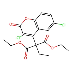 Diethyl 2-(3,6-dichloro-2-oxochromen-4-yl)-2-ethylpropanedioate structure