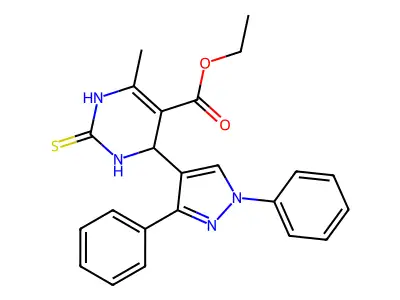 ethyl 4-(1,3-diphenyl-1H-pyrazol-4-yl)-6-methyl-2-thioxo-1,2,3,4-tetrahydropyrimidine-5-carboxylate structure