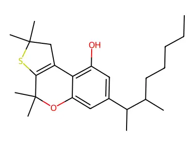 1,2-Dihydro-7-(1,2-dimethylheptyl)-9-hydroxy-2,2,4,4-tetramethyl-4H-thieno(2,3-c)(1)benzopyran structure