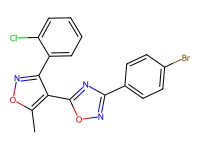 3-(4-bromophenyl)-5-[3-(2-chlorophenyl)-5-methyl-1,2-oxazol-4-yl]-1,2,4-oxadiazole structure