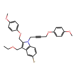 5-bromo-3-(ethoxymethyl)-1-[4-(4-methoxyphenoxy)but-2-ynyl]-2-[(4-methoxyphenoxy)methyl]indole structure