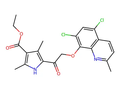 ethyl 5-[2-(5,7-dichloro-2-methylquinolin-8-yl)oxyacetyl]-2,4-dimethyl-1H-pyrrole-3-carboxylate structure