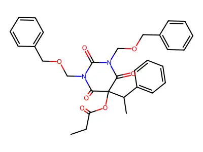 1,3-Bis((phenylmethoxy)methyl)-5-(1-oxopropoxy)-5-(1-phenylethyl)barbituric acid structure