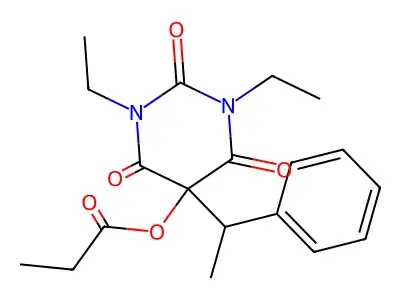 1,3-Diethyl-2,4,6-trioxo-5-(1-phenylethyl)-1,3-diazinan-5-yl propanoate structure