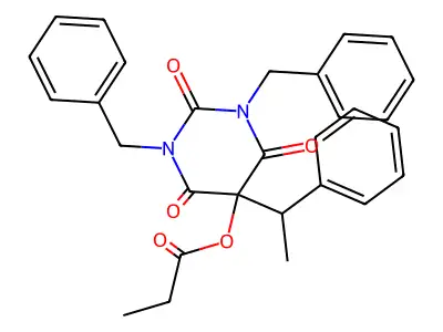 1,3-Dibenzyl-2,4,6-trioxo-5-(1-phenylethyl)-1,3-diazinan-5-yl propanoate structure
