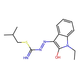 2-methylpropyl N-(1-ethyl-2-hydroxyindol-3-yl)iminocarbamimidothioate structure