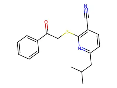 6-(2-Methylpropyl)-2-[(2-oxo-2-phenylethyl)sulfanyl]pyridine-3-carbonitrile structure