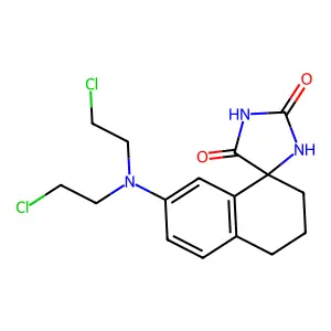 Spiro(imidazolidine-4,5-dione, 7'-[bis(2-chloroethyl)amino]-3,3',4'-dihydro- structure
