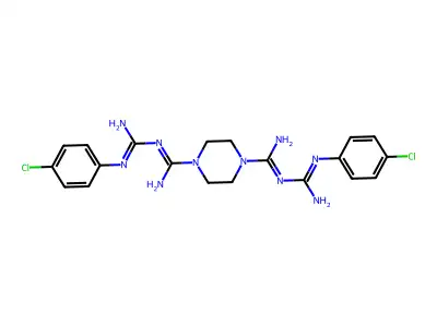 1-N',4-N'-bis[N'-(4-chlorophenyl)carbamimidoyl]piperazine-1,4-dicarboximidamide structure