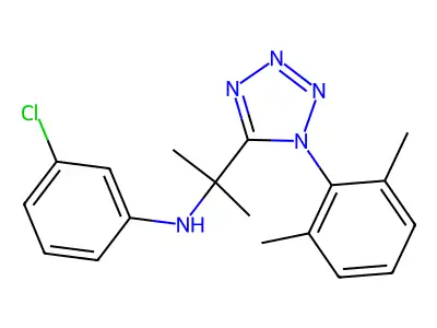 3-chloro-N-[2-[1-(2,6-dimethylphenyl)tetrazol-5-yl]propan-2-yl]aniline structure