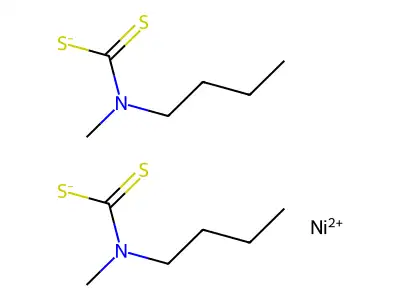 Di{[butyl(methyl)carbamothioyl]sulfanyl}nickel structure