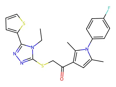 2-[(4-ethyl-5-thiophen-2-yl-1,2,4-triazol-3-yl)sulfanyl]-1-[1-(4-fluorophenyl)-2,5-dimethylpyrrol-3-yl]ethanone structure