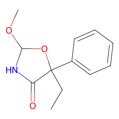 2-Methoxy-5-ethyl-5-phenyl-4-oxazolidone structure