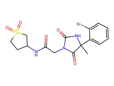2-[4-(2-bromophenyl)-4-methyl-2,5-dioxoimidazolidin-1-yl]-N-(1,1-dioxothiolan-3-yl)acetamide structure