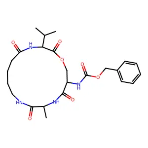 benzyl N-(12-methyl-2,5,11,14-tetraoxo-3-propan-2-yl-1-oxa-4,10,13-triazacyclohexadec-15-yl)carbamate structure