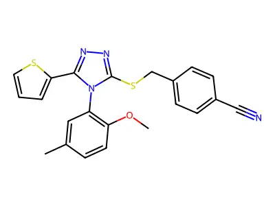 4-({[4-(2-Methoxy-5-methylphenyl)-5-(thiophen-2-yl)-4H-1,2,4-triazol-3-yl]sulfanyl}methyl)benzonitrile structure