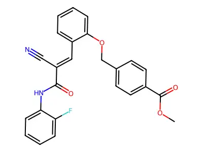 methyl 4-[(2-{2-cyano-2-[(2-fluorophenyl)carbamoyl]eth-1-en-1-yl}phenoxy)methyl]benzoate structure