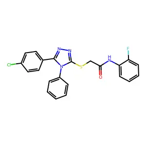 2-[[5-(4-chlorophenyl)-4-phenyl-1,2,4-triazol-3-yl]sulfanyl]-N-(2-fluorophenyl)acetamide structure