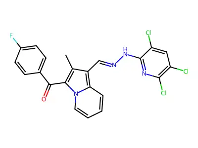 (4-fluorophenyl)-[2-methyl-1-[[(3,5,6-trichloropyridin-2-yl)hydrazinylidene]methyl]indolizin-3-yl]methanone structure
