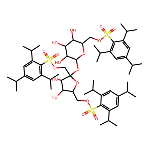 [6-[3,4-dihydroxy-2,5-bis[[2,4,6-tri(propan-2-yl)phenyl]sulfonyloxymethyl]oxolan-2-yl]oxy-3,4,5-trihydroxyoxan-2-yl]methyl 2,4,6-tri(propan-2-yl)benzenesulfonate structure