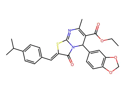 ETHYL (8Z)-2-BENZO[1,3]DIOXOL-5-YL-4-METHYL-9-OXO-8-[(4-PROPAN-2-YLPHENYL)METHYLIDENE]-7-THIA-1,5-DIAZABICYCLO[4.3.0]NONA-3,5-DIENE-3-CARBOXYLATE structure
