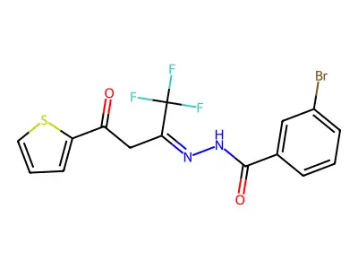 3-bromo-N'-[3-oxo-3-(2-thienyl)-1-(trifluoromethyl)propylidene]benzohydrazide structure