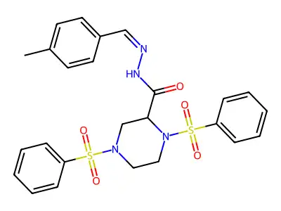 N'-(4-methylbenzylidene)-1,4-bis(phenylsulfonyl)-2-piperazinecarbohydrazide structure