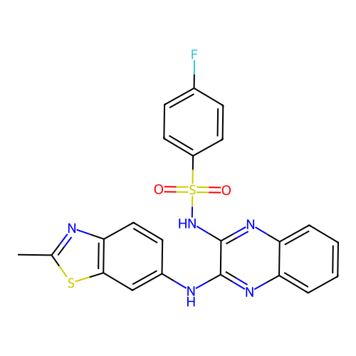 4-fluoro-N-(3-((2-methylbenzo[d]thiazol-6-yl)amino)quinoxalin-2-yl)benzenesulfonamide structure