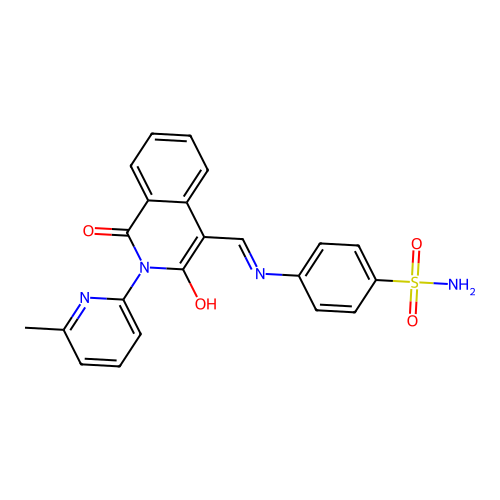 4-[[2-(6-methylpyridin-2-yl)-1,3-dioxoisoquinolin-4-ylidene]methylamino]benzenesulfonamide structure