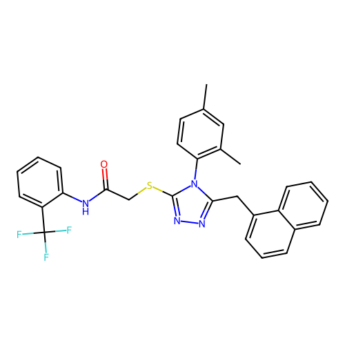 2-[[4-(2,4-dimethylphenyl)-5-(naphthalen-1-ylmethyl)-1,2,4-triazol-3-yl]sulfanyl]-N-[2-(trifluoromethyl)phenyl]acetamide structure