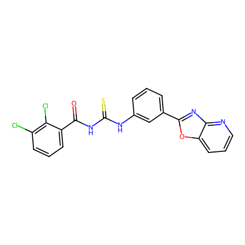 2,3-dichloro-N-((3-(oxazolo[4,5-b]pyridin-2-yl)phenyl)carbamothioyl)benzamide structure