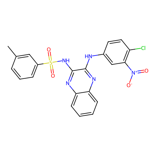 N-(3-((4-chloro-3-nitrophenyl)amino)quinoxalin-2-yl)-3-methylbenzenesulfonamide structure