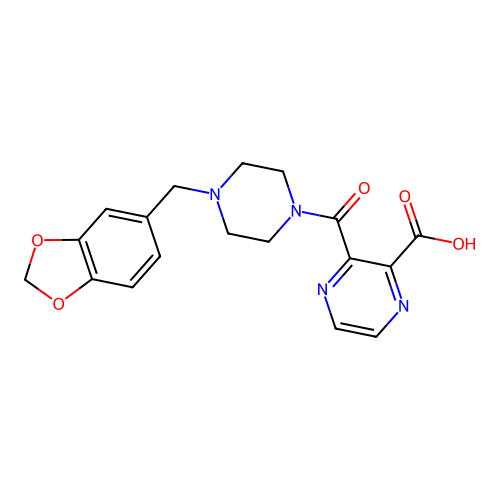 3-{[4-(2H-1,3-benzodioxol-5-ylmethyl)piperazin-1-yl]carbonyl}pyrazine-2-carboxylic acid structure