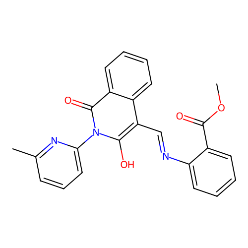Methyl 2-[[2-(6-methylpyridin-2-yl)-1,3-dioxo-isoquinolin-4-ylidene]methylamino]benzoate structure