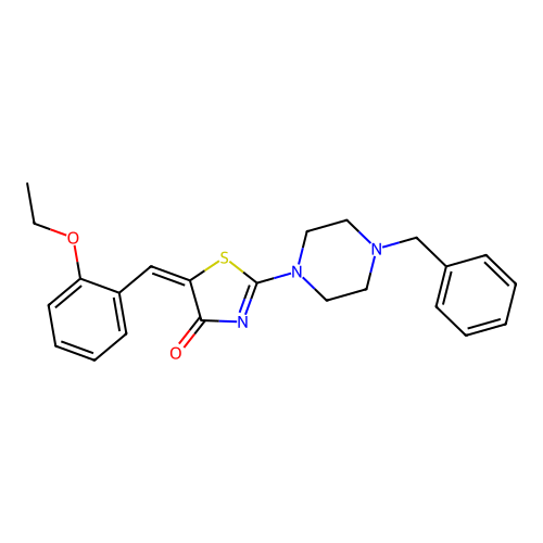 (E)-2-(4-benzylpiperazin-1-yl)-5-(2-ethoxybenzylidene)thiazol-4(5H)-one structure