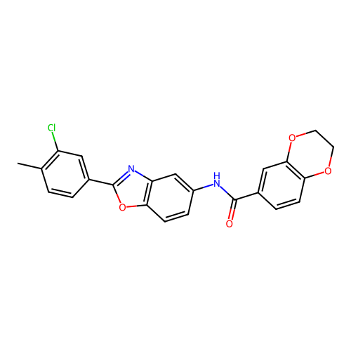 N-[2-(3-chloro-4-methylphenyl)-1,3-benzoxazol-5-yl]-2,3-dihydro-1,4-benzodioxine-6-carboxamide structure