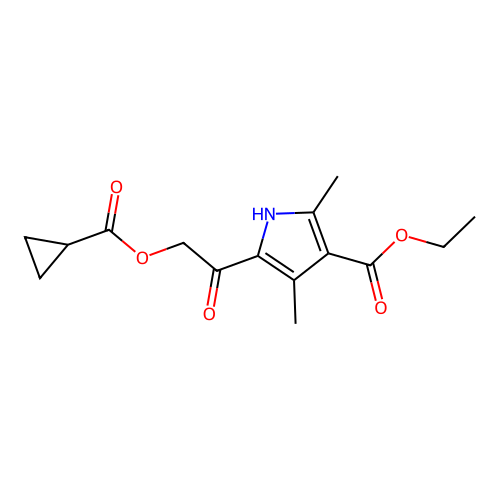 ethyl 5-[2-(cyclopropanecarbonyloxy)acetyl]-2,4-dimethyl-1H-pyrrole-3-carboxylate structure