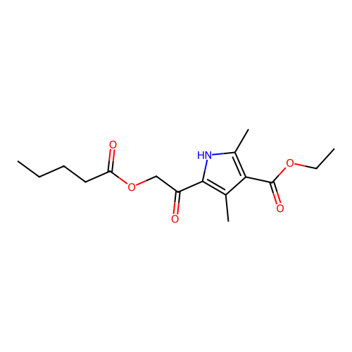 ethyl 2,4-dimethyl-5-(2-pentanoyloxyacetyl)-1H-pyrrole-3-carboxylate structure