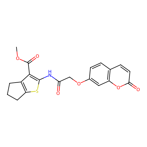 methyl 2-[2-(2-oxochromen-7-yloxy)acetylamino]-4,5,6-trihydrocyclopenta[2,1-b] thiophene-3-carboxylate structure